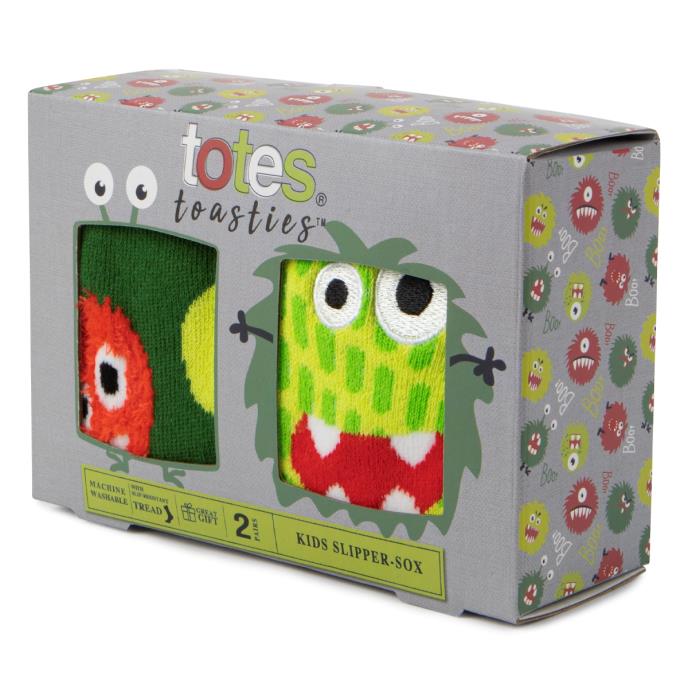 totes toasties Childrens Original Slipper Socks (Twin Pack) Monster Extra Image 1